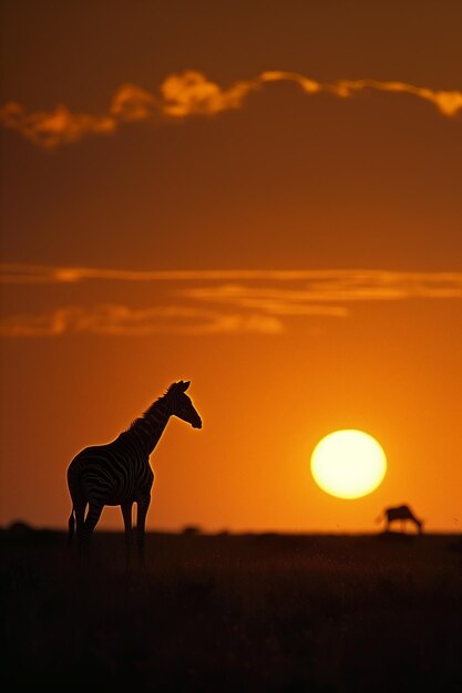 Zebras y gnus al atardecer