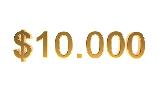 Foto zehntausend dollar mit goldener textur und 3d-zahlensymbol