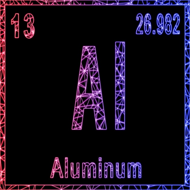 Foto zeichen des chemischen elements aluminium mit ordnungszahl und atomgewicht