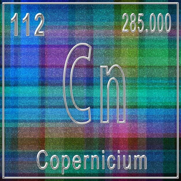 Zeichen des chemischen Elements Copernicium mit Ordnungszahl und Atomgewicht