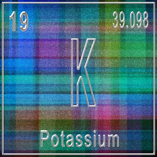 Zeichen des chemischen Elements Kalium mit Ordnungszahl und Atomgewicht