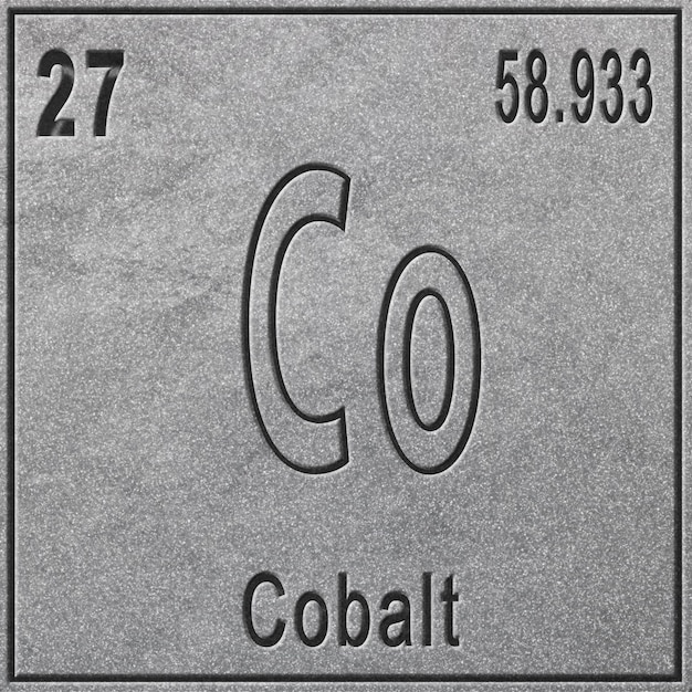 Zeichen des chemischen Elements Kobalt mit Ordnungszahl und Atomgewicht