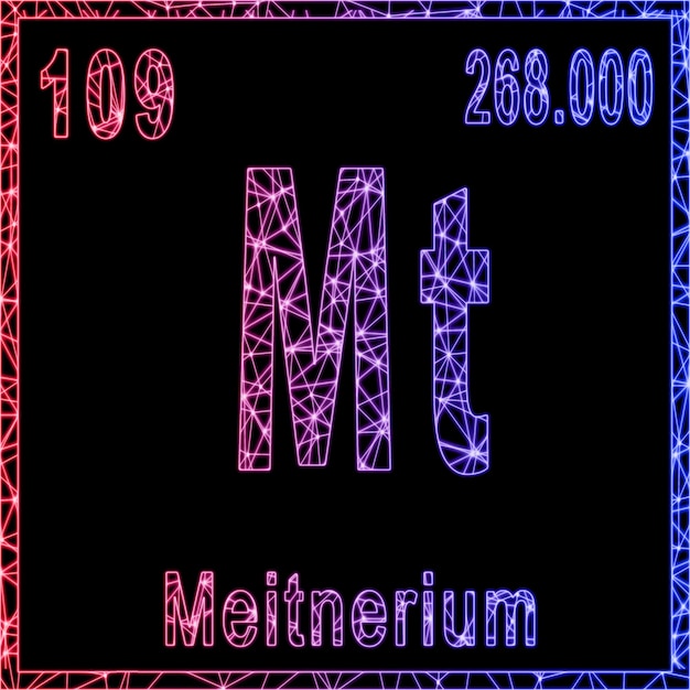 Zeichen des chemischen Elements Meitnerium mit Ordnungszahl und Atomgewicht