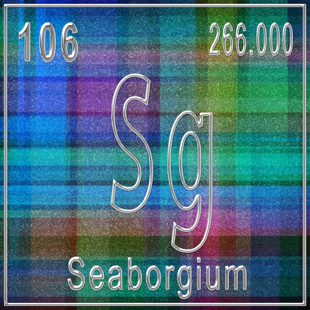Foto zeichen des chemischen elements seaborgium mit ordnungszahl und atomgewicht