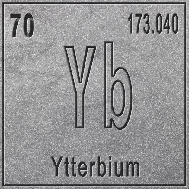 Zeichen für das chemische Element Ytterbium mit Ordnungszahl und Atomgewicht