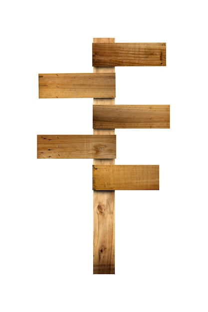 Zeichen Holz isoliert auf weißem Hintergrund, leeres altes Holzschild für Design.