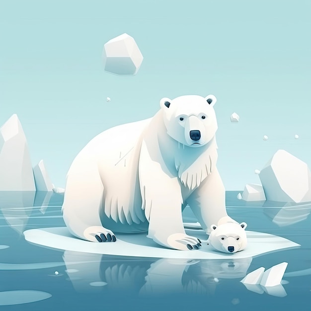 Zeichentrickfigur des Eisbären auf Eis, Konzept der globalen Erwärmung
