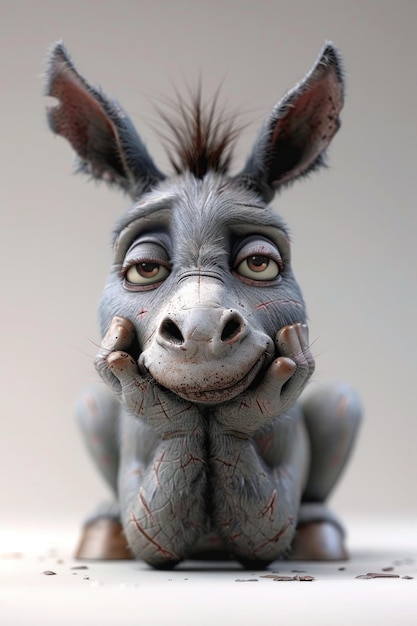 Zeichentrickfigur eines Esels auf grauem Hintergrund 3D-Illustration