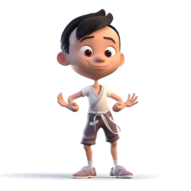 Zeichentrickfigur eines Jungen mit ausgestreckten Armen3d-Rendering