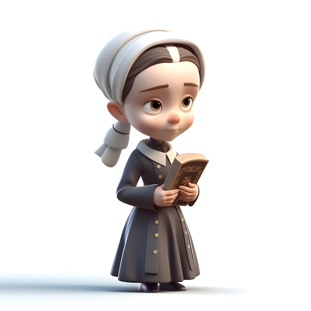 Zeichentrickfigur eines Mädchens, das ein Buch mit weißem Hintergrund liest