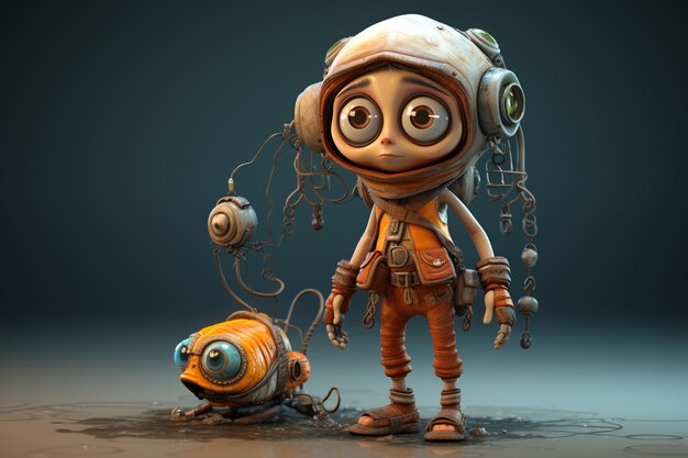Zeichentrickfigur eines Mannes in einem Weltraumanzug und eines Roboter-Generativ-AI