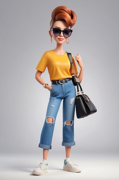 Zeichentrickfigur mit Handtasche und Sonnenbrille