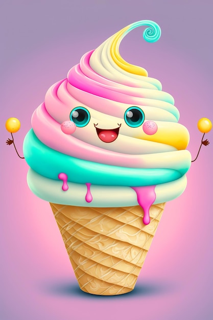 Zeichentrickfigur Rainbow Ice Cream in Cone