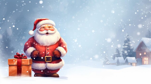 Zeichentrickfigur Weihnachtsmann mit Geschenkbox Schöne Illustration Bild Generative KI