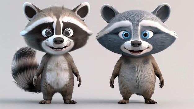 Zeichentrickfiguren-Raccoon-Render-Vektor Positive fröhliche Raccoon 3D-Illustration