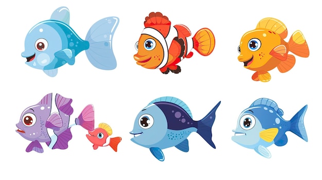 Zeichentrickfilm-Baby-Fisch-Set Vektor-Illustration eines Fisches ar 169 Stil Roh-Job-ID 550be360e0af4c60ba1a33ec