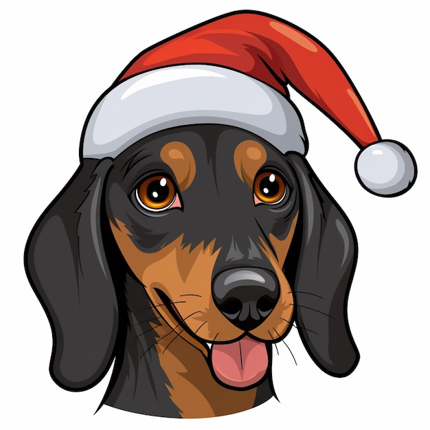 Zeichentrickfilm-Dachshund-Hund, der einen Weihnachtsmannshut trägt und die Zunge herausbringt
