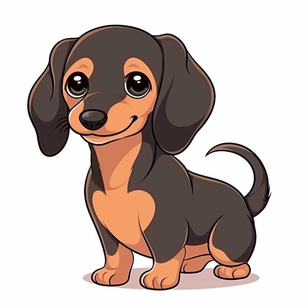 Zeichentrickfilm-Dachshund-Hund mit großen Augen und einem langen Schwanz