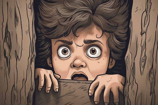 Zeichentrickfilm ein verängstigter kleiner Junge versteckt sich