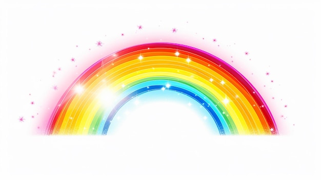 Foto zeichentrickfilm farbenfroher regenbogen am himmel design illustration vektor farbiger regenbog auf weißem hintergrund