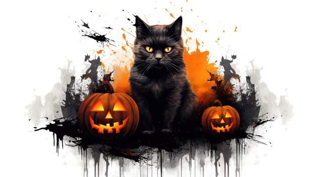 Zeichentrickfilm Halloweencat Halloweener Illusionen Ai erzeugt hochauflösende Halloween-Illustration auf weißem Hintergrund