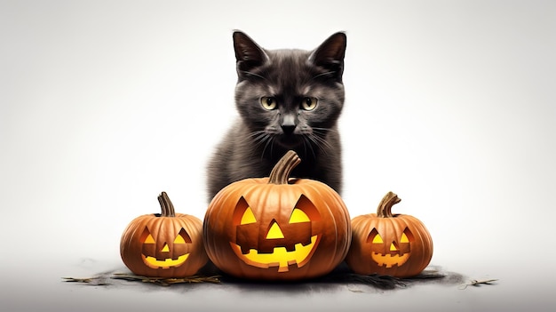 Zeichentrickfilm Halloweencat Halloweener Illusionen Ai erzeugt hochauflösende Halloween-Illustration auf weißem Hintergrund