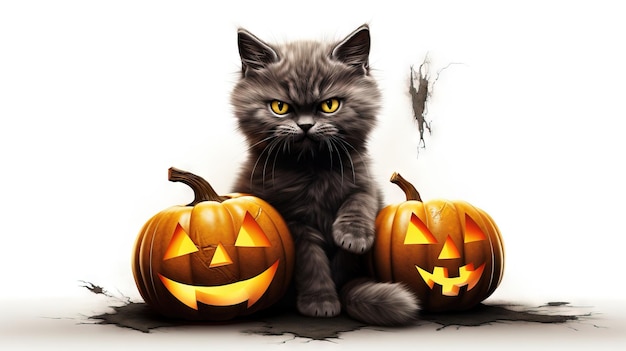 Zeichentrickfilm Halloweencat Halloweener Illusionen Ai erzeugt hochauflösende Halloween-Illustration auf weißem Hintergrund