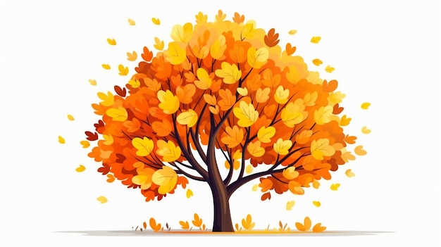 Zeichentrickfilm-Herbstbaum auf weißem Hintergrund im flachen Stil generativ ai