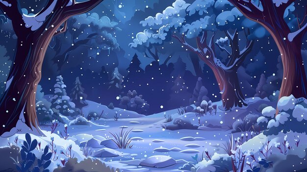 Zeichentrickfilm Hintergrund des Winterwaldes