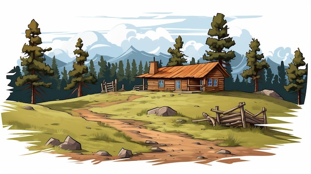 Zeichentrickfilm-Hütte auf einem Hügel Rustikal in westlicher Naturumgebung