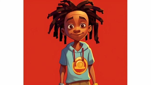 Zeichentrickfilm-Illustration eines Jungen mit Dreadlocks und einem blauen Hemd