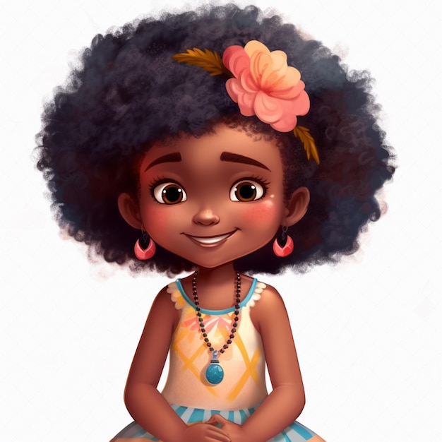 Foto zeichentrickfilm-illustration eines kleinen mädchens mit großen afro-haaren generative ai
