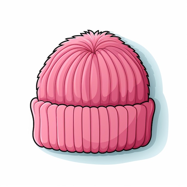 Foto zeichentrickfilm-illustration eines rosa hut mit einem pelzigen pom generative ai