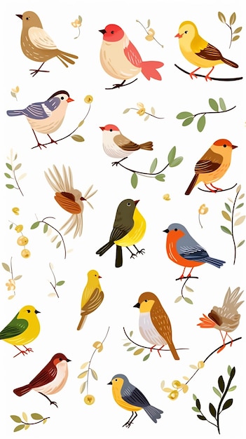 Zeichentrickfilm-Illustration Schöne, von der Hand gezeichneten Vögel
