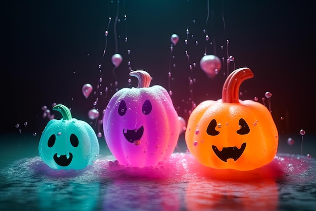 Zeichentrickfilm-Illustration von schönen Halloween-Kürbissen mit niedlichen Gesichtern Halloween-Konzept