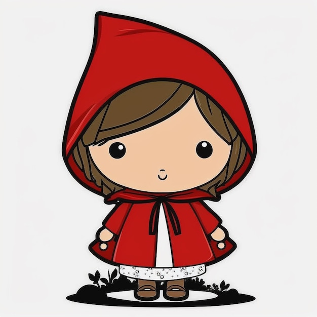 Zeichentrickfilm Little Red Riding Hood Mädchen in einem weißen Kleid und braunen Stiefeln generative ai