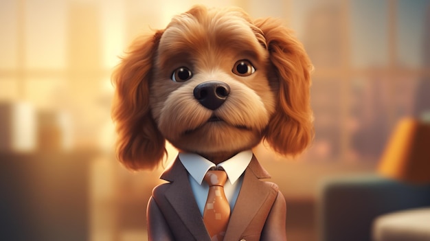 Zeichentrickfilm mit einem niedlichen Hund im Anzug