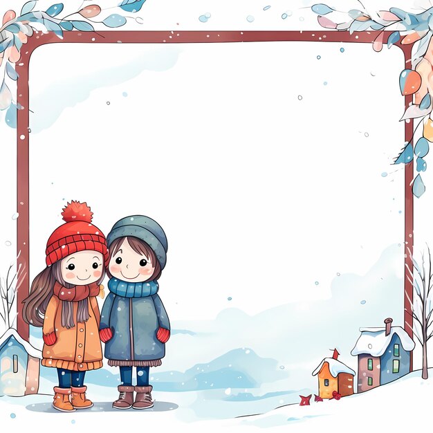 Foto zeichentrickfilm-schnee-winterrahmen-rand-illustration