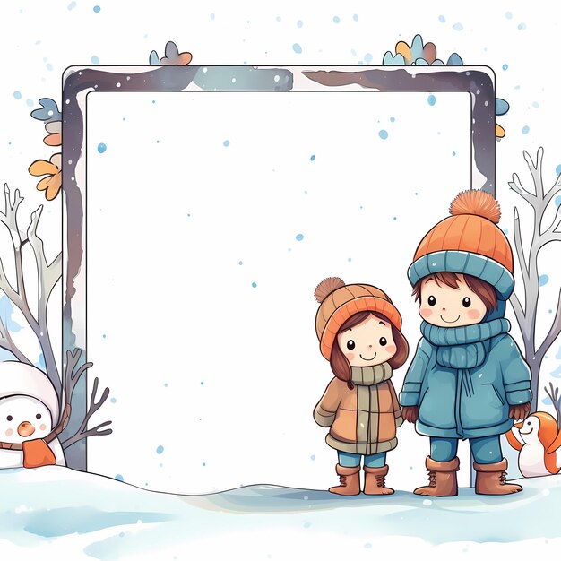 Foto zeichentrickfilm-schnee-winterrahmen-rand-illustration