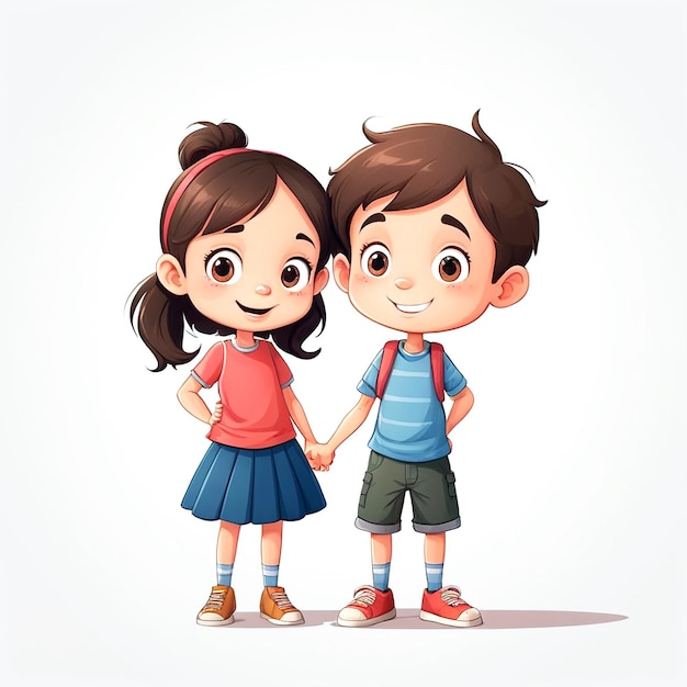 Zeichentrickfilm von Junge und Mädchen auf weißem Hintergrund