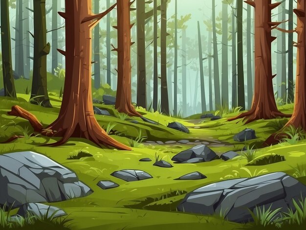 Zeichentrickfilm Wald Hintergrund Naturlandschaft mit Laubbäumen