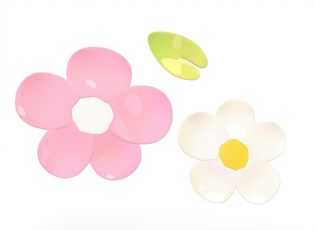 Zeichentrickfilmblumen auf weißem Hintergrund 3D-Rendering