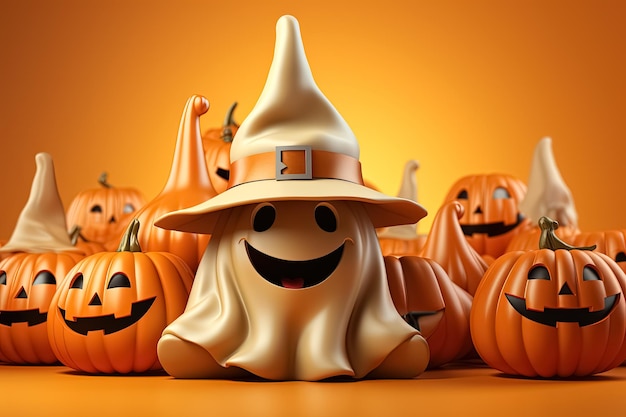 Zeichentrickfilme Geist und Kürbisse glückliches Halloween-Konzept Generative Ai