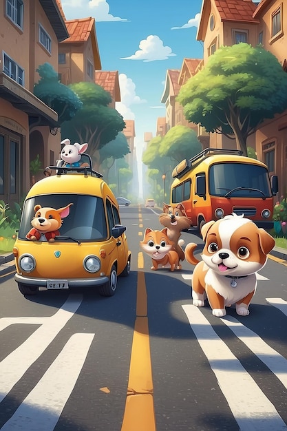 Zeichentrickfilme mit Haustieren mitten auf der Straße