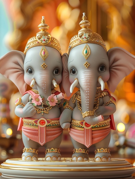 Zeichentrickfilme von thailändischen Elefanten in 3D, die ihre Kultur mit einem bunten Festival feiern