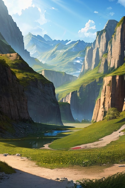 Foto zeichentrickfilmspielszene illustration landschaft tapeten hintergrund kinder cartoon-stil