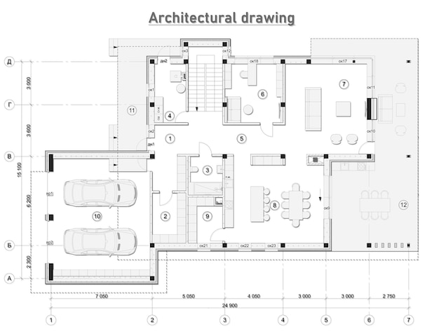 Zeichnen auf weißem Hintergrund. Architektonischer Hintergrund, Poster, Plakat