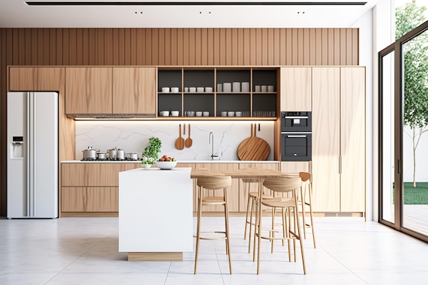 Zeichnen von Innenszenen und Modellen für moderne Küchen- und Esszimmer-Minibars