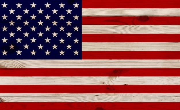 Foto zeichnung der flagge der usa auf holzbrett kunstgeschäft und patriotisches konzept 3d-rendering