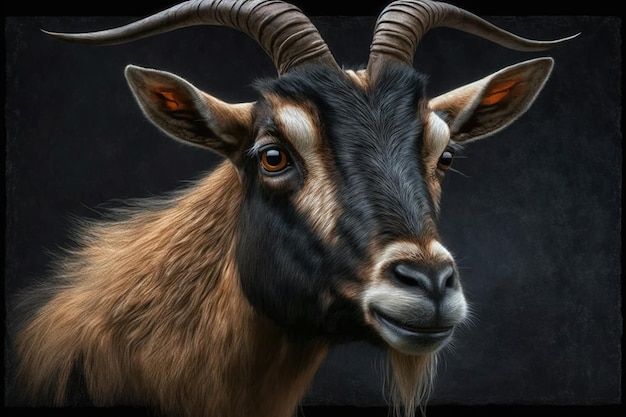 Zeichnung des Porträts einer Ziege mit scharfem Horn, erstellt von Ai